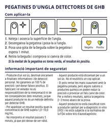 Revers de la targeta de les pegatines amb les instruccions d'aplicació en quatre passos i la informació de seguretat.